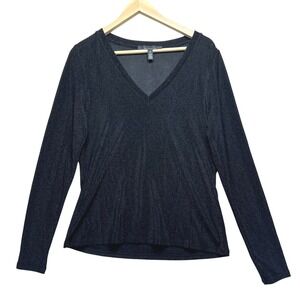 White House Black Market WHBM Long Sleeve Stretch Sparkle Knit Top V Neck M